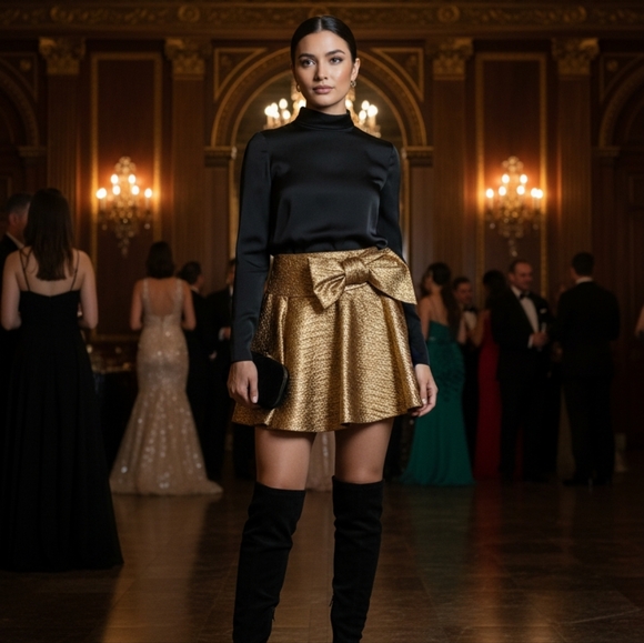 Lanvin Gold Mini Skirt with Bow Detail - Picture 7 of 9
